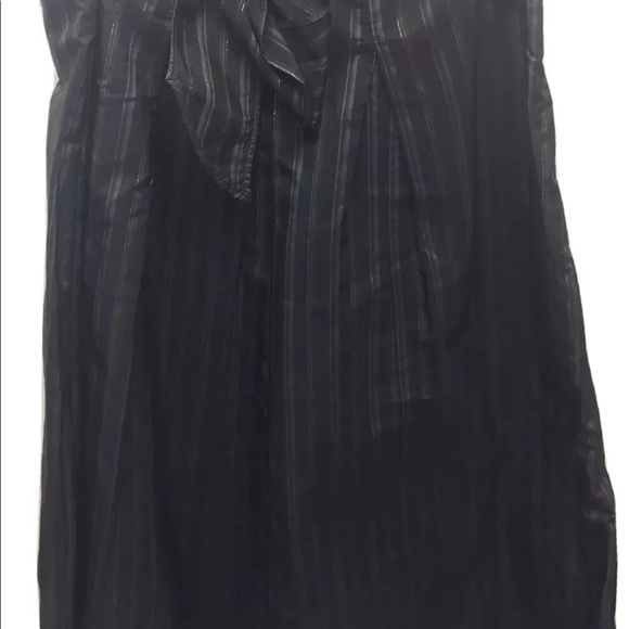 Zara Women Skirt  Black Brown Striped Pleated Large Bow Belt  Metallic L - Picture 11 of 12